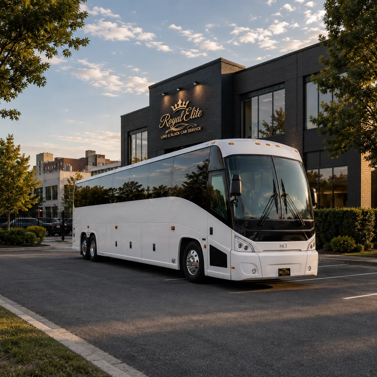 Large 40 passenger party bus prepared for group event transportation