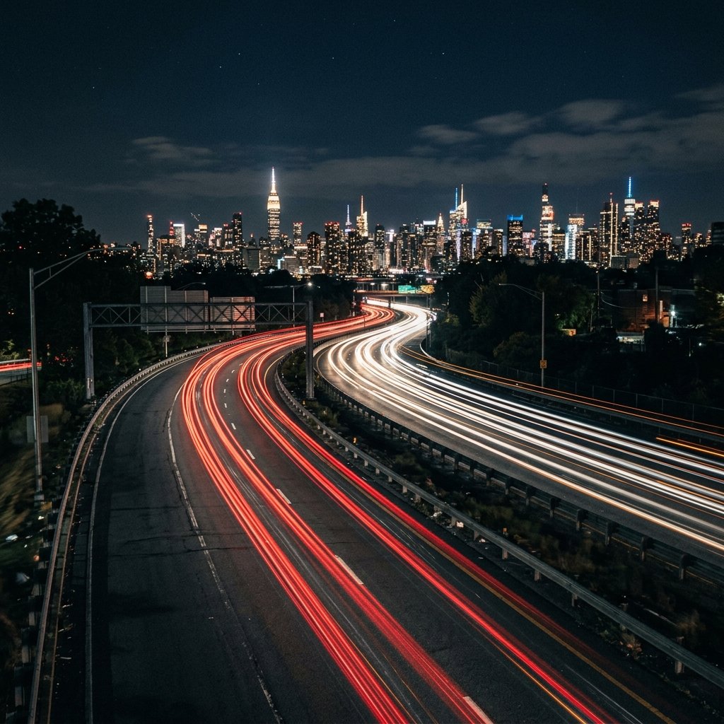 Highway city road night drive