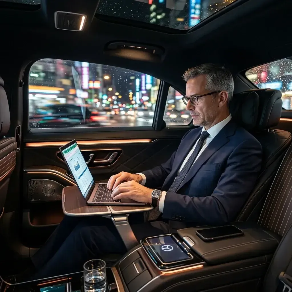 Executive airport transportation using a black premium sedan
