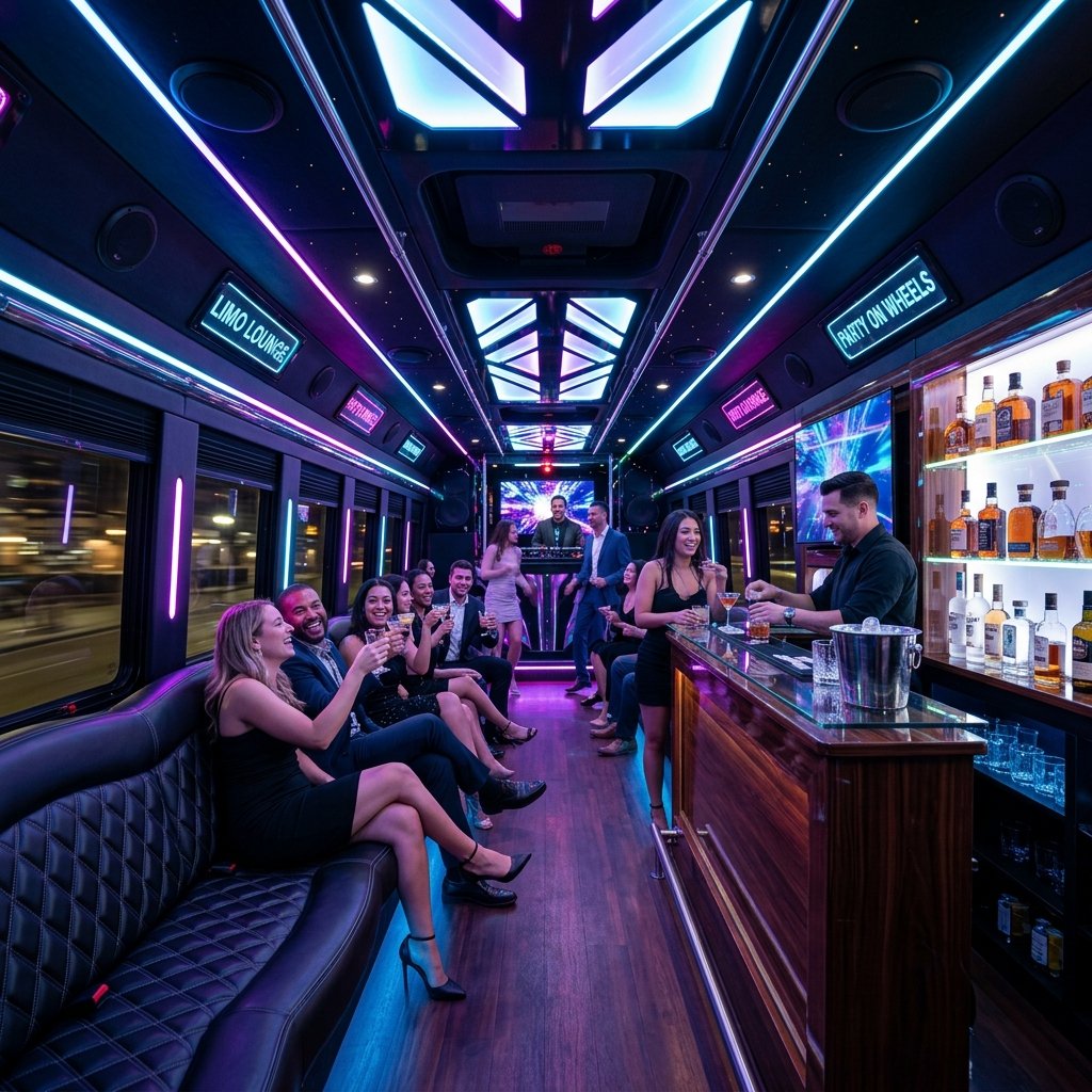 Royal Luxury Party Bus Interior Neon Lights