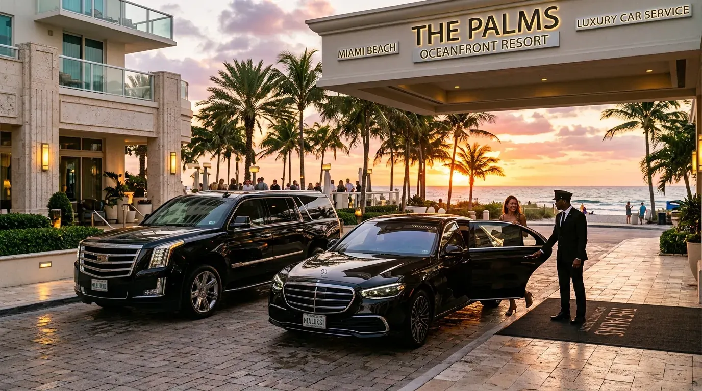 Private black SUV dropping cruise passengers at a PortMiami terminal