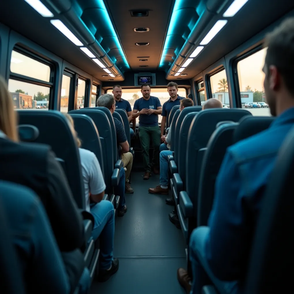 Royal Elite Limo shuttle bus interior with passengers