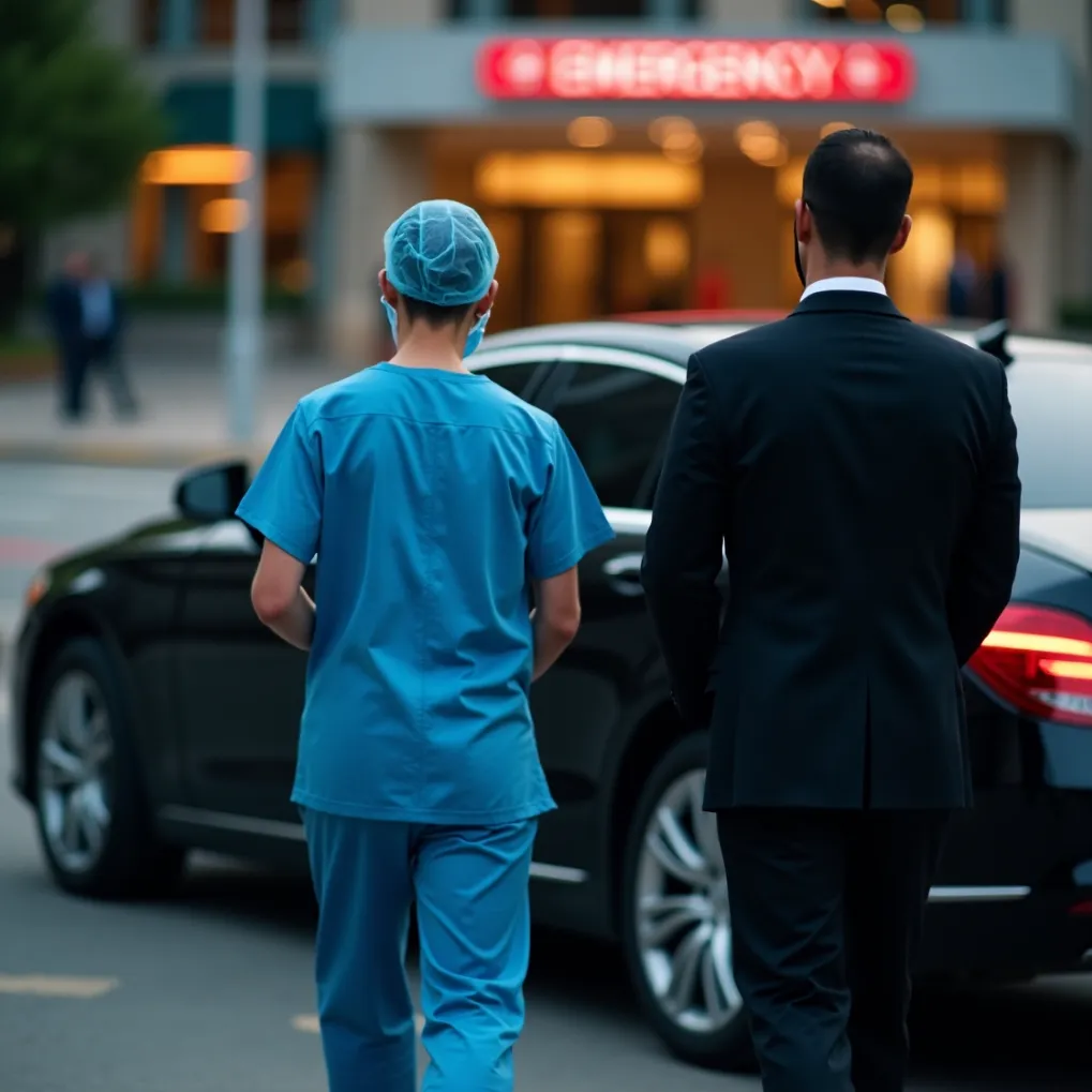 Royal Elite Limo black sedan with medical personnel