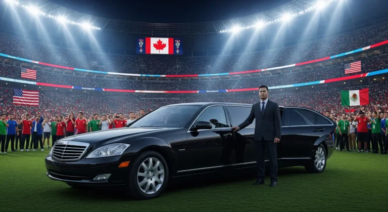 FIFA World Cup 2026 transportation black limo outside stadium