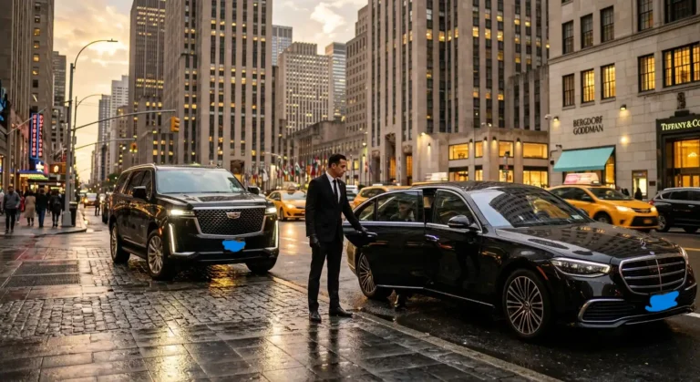 Black Car Service New York NY luxury chauffeur opening car door in Manhattan
